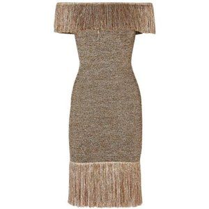 Christopher Kane Off The Shoulder Metallic Fringe Dress NWT